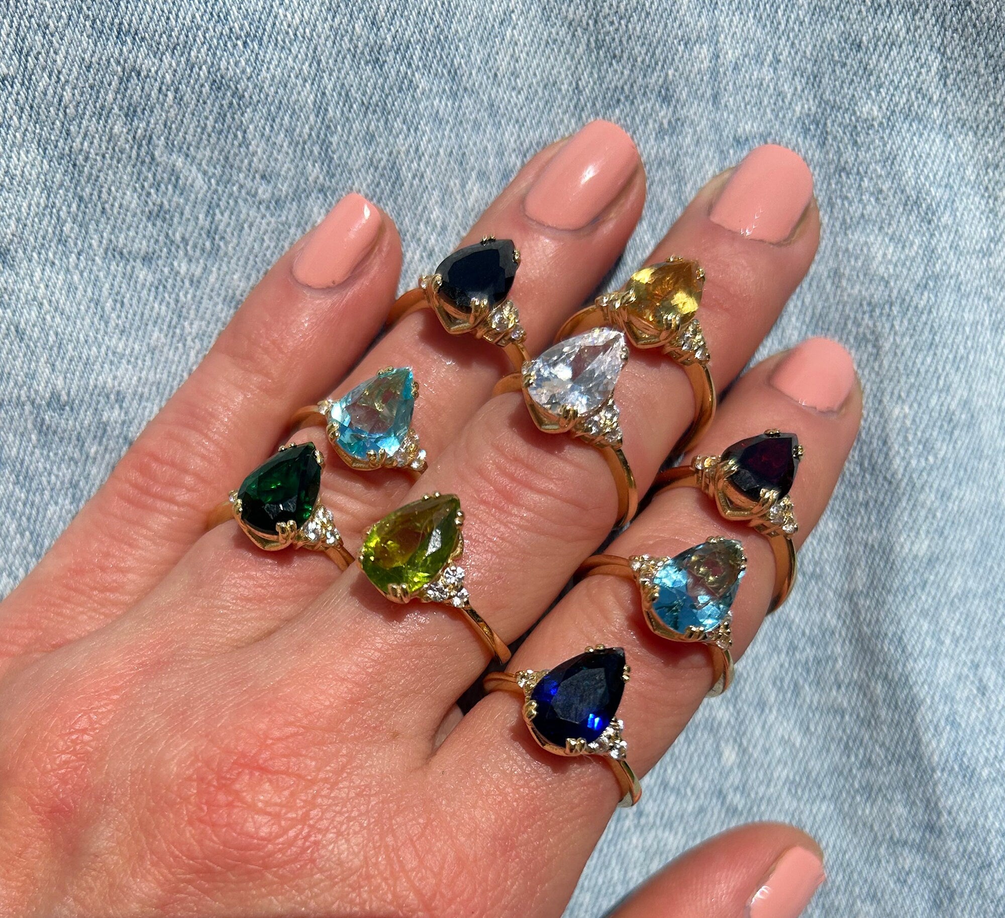 Pear-Shaped Blue Opal Engagement Ring with Clear Quartz Accents - H.L.Jewelry