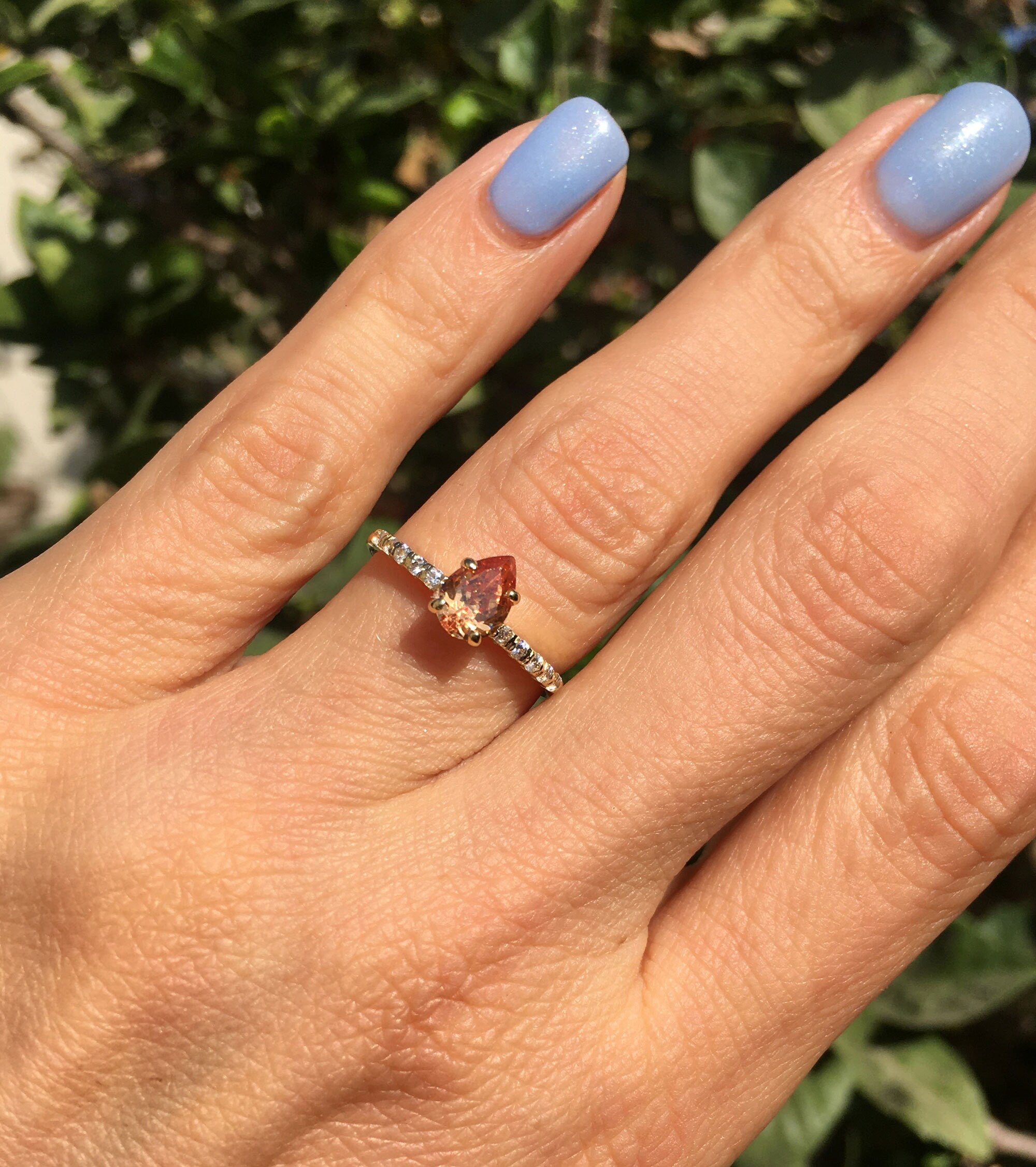 Pear-Shaped Citrine Delicate Ring with Clear Quartz Accents - H.L.Jewelry