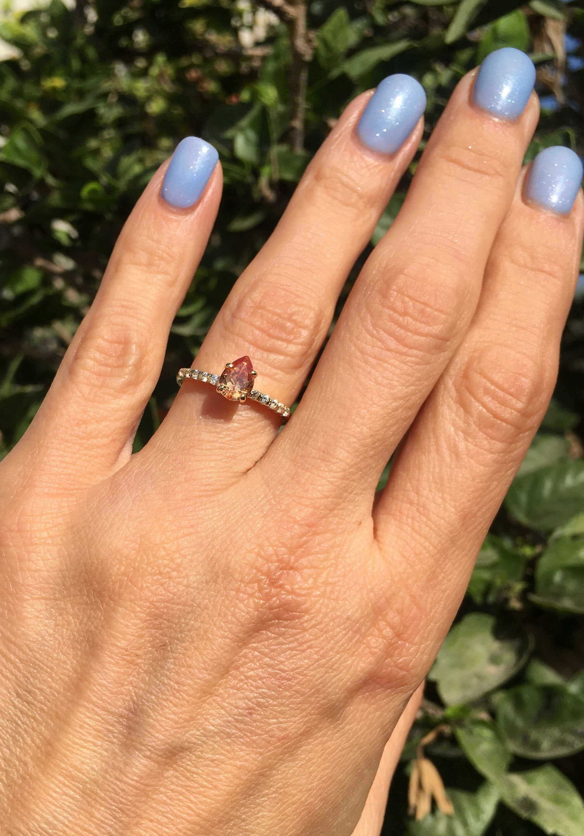 Pear-Shaped Citrine Delicate Ring with Clear Quartz Accents - H.L.Jewelry