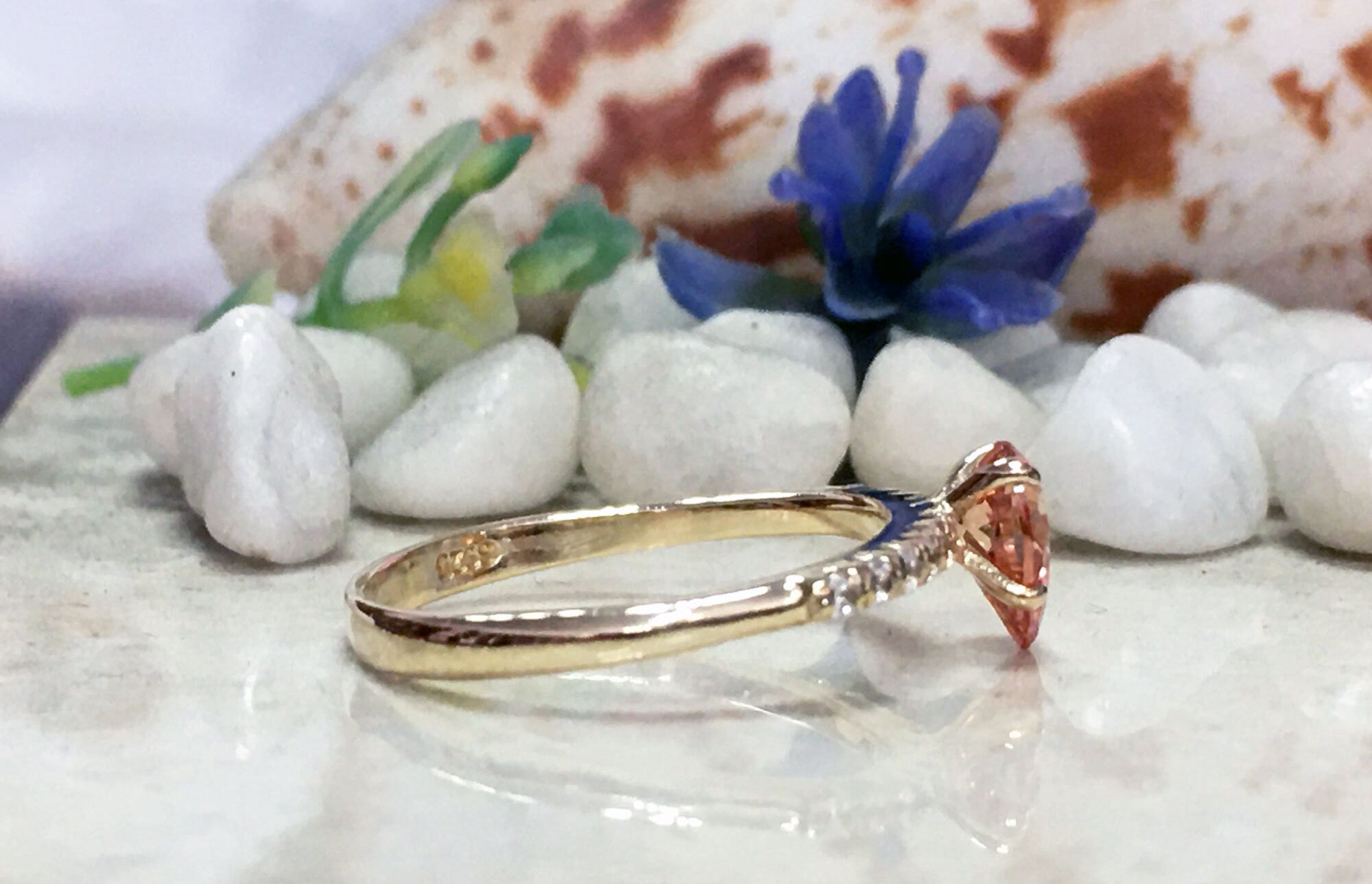 Pear-Shaped Citrine Delicate Ring with Clear Quartz Accents - H.L.Jewelry