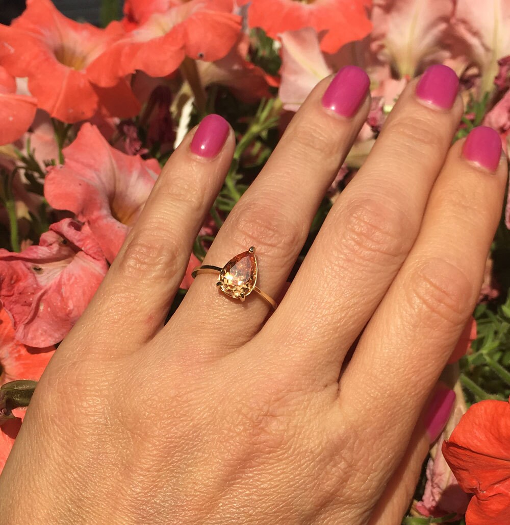 Pear-Shaped Citrine Gemstone Lace Setting Ring - H.L.Jewelry