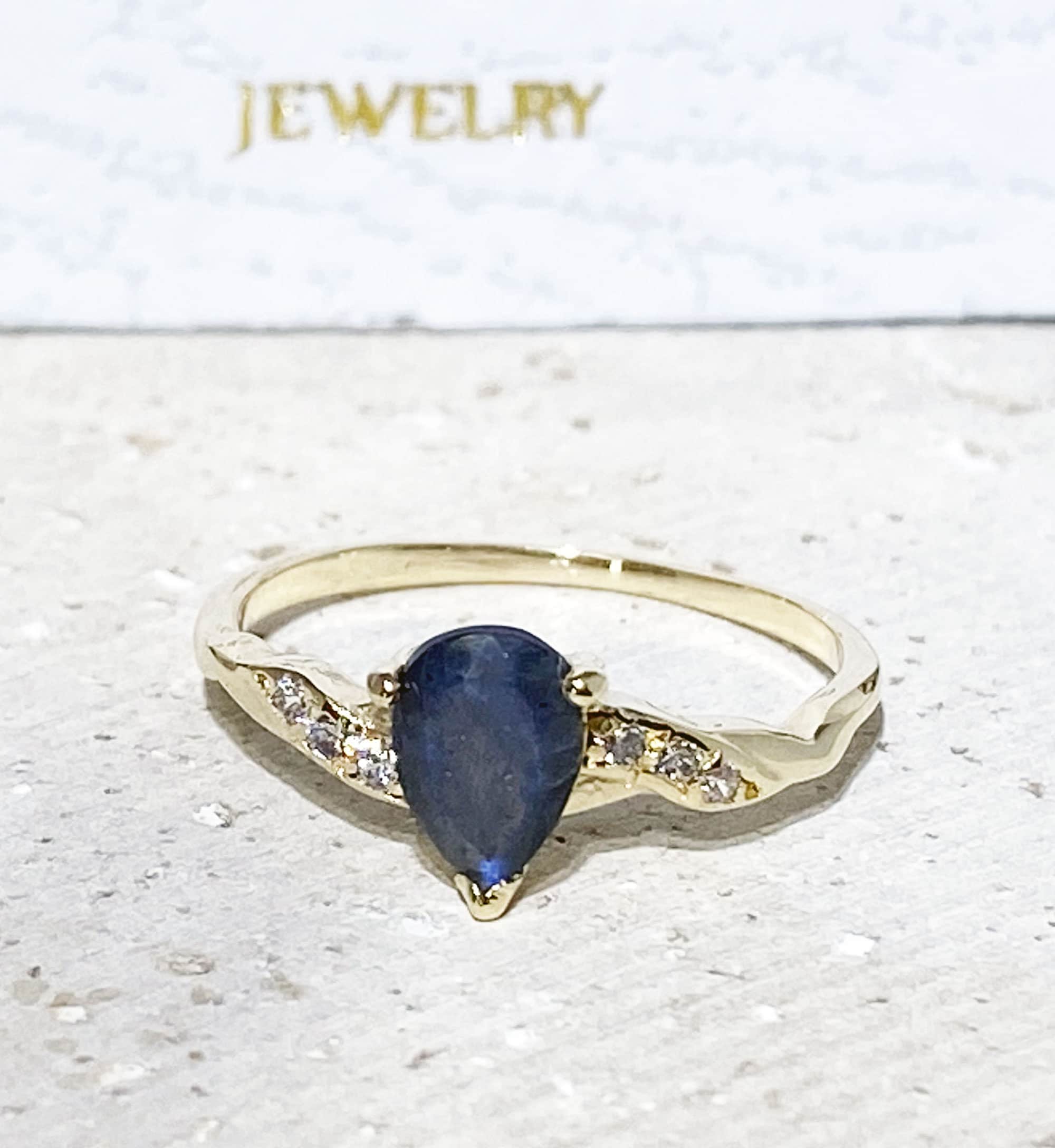 Pear-Shaped Labradorite Delicate Ring with Clear Quartz Accents - H.L.Jewelry