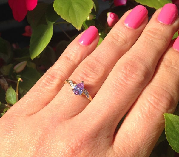 Pear-Shaped Lavender Amethyst Delicate Ring with Clear Quartz Accents - H.L.Jewelry