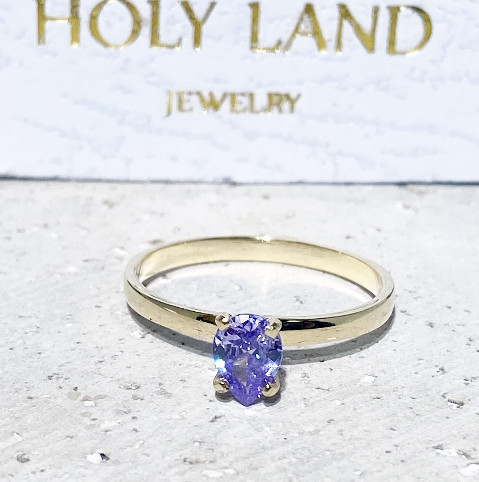 Pear-Shaped Lavender Amethyst Simple Solitaire Ring - H.L.Jewelry