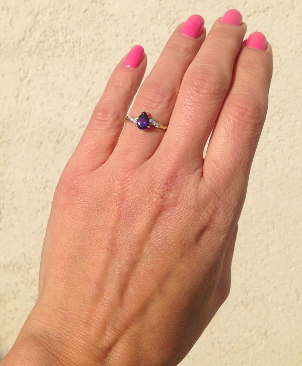 Pear-Shaped Purple Amethyst Delicate Ring with Clear Quartz Accents - H.L.Jewelry