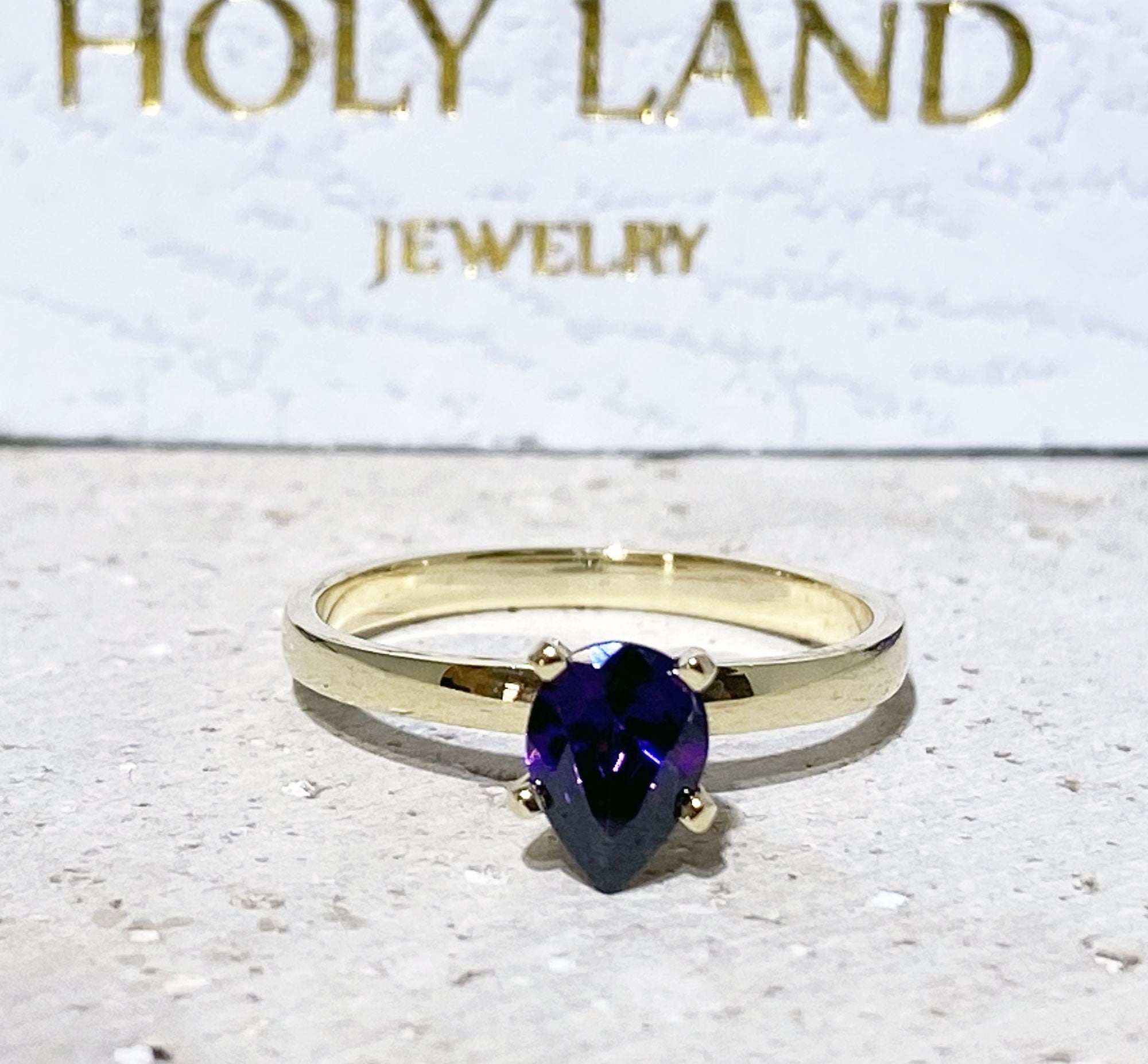 Pear-Shaped Purple Amethyst Simple Solitaire Ring - H.L.Jewelry