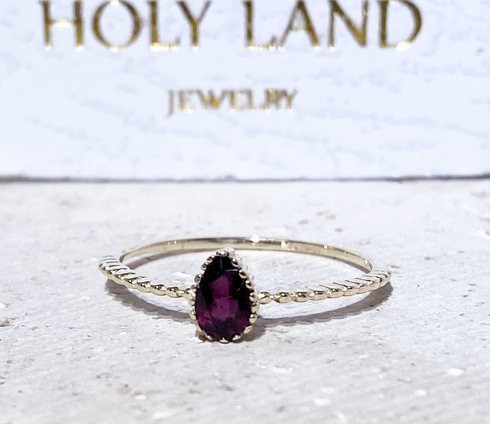 Pear-Shaped Red Garnet Delicate Simple Ring - H.L.Jewelry