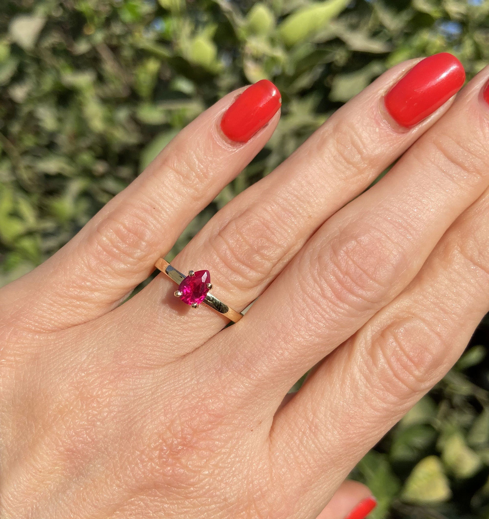 Pear-Shaped Ruby Simple Solitaire Ring - H.L.Jewelry