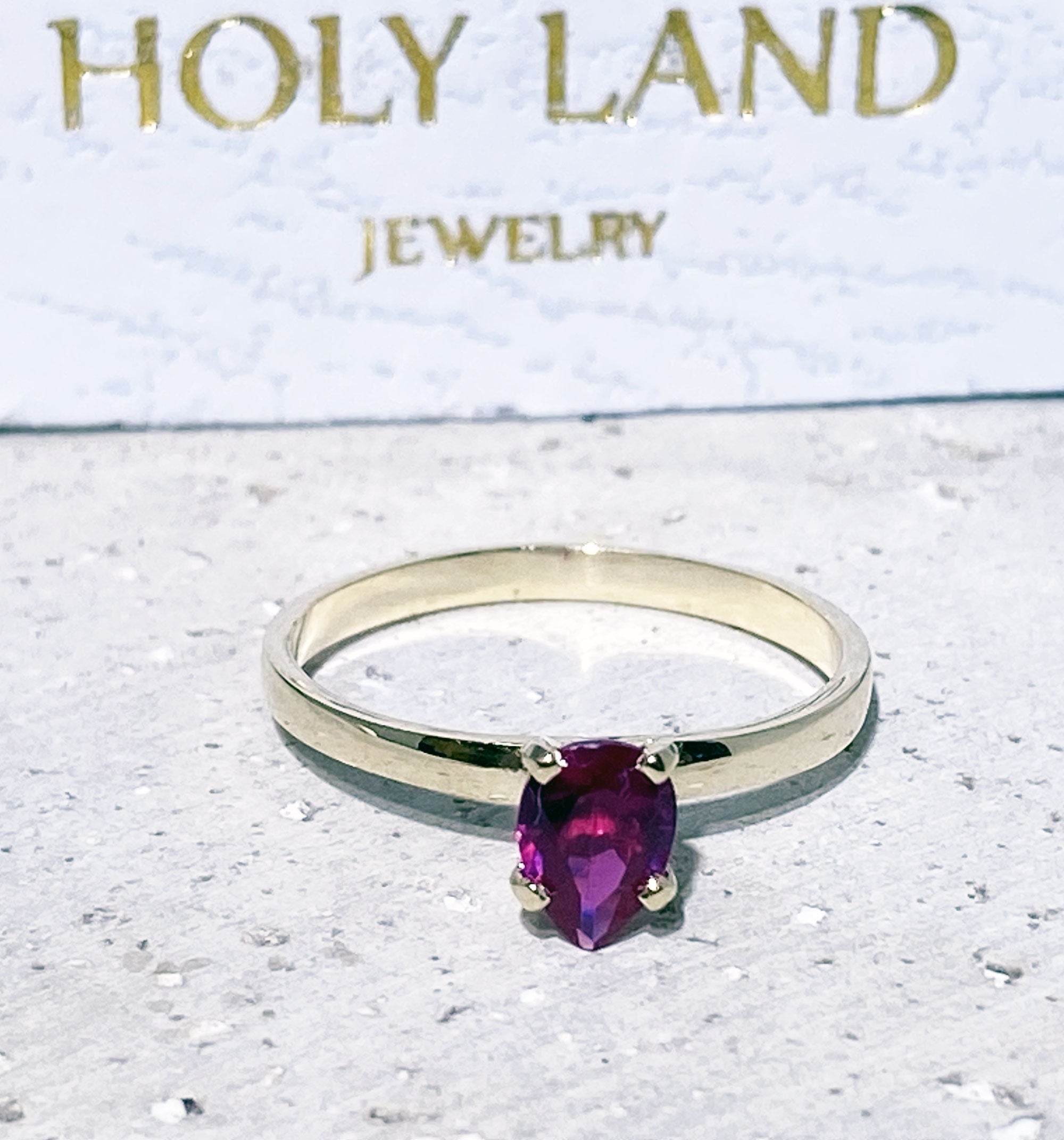 Pear-Shaped Ruby Simple Solitaire Ring - H.L.Jewelry