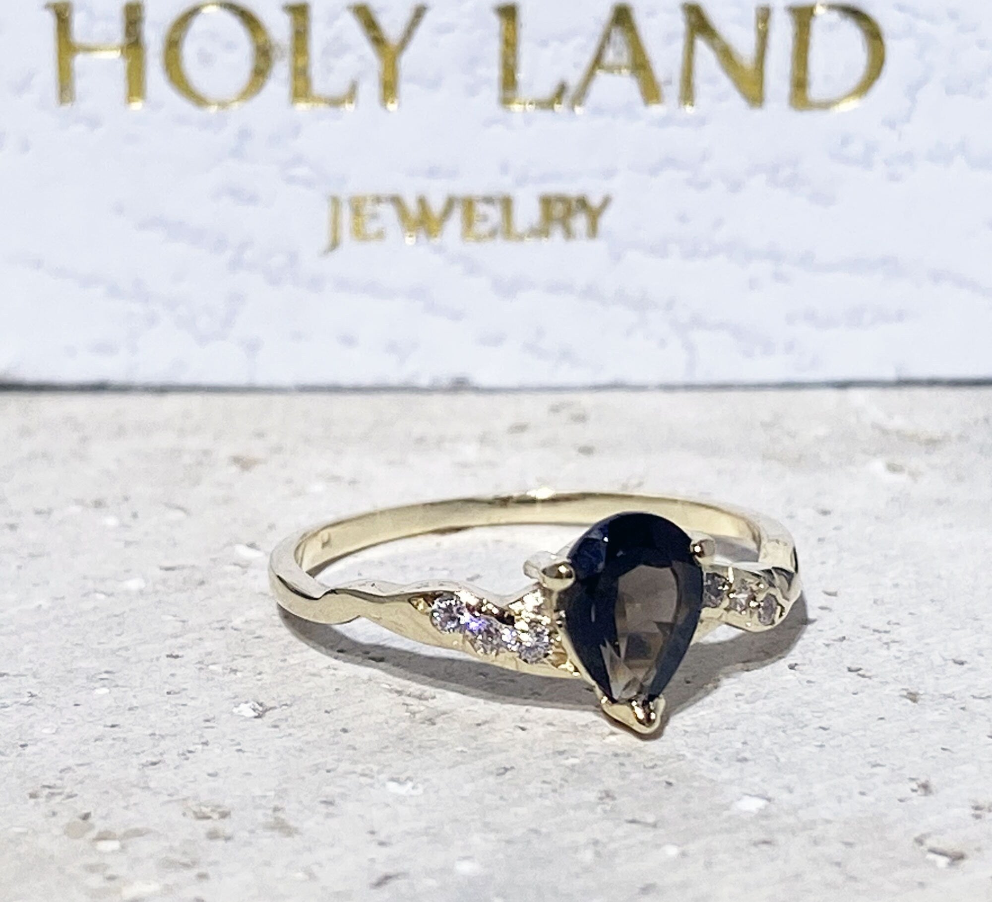 Pear-Shaped Smoky Quartz Delicate Ring with Clear Quartz Accents - H.L.Jewelry