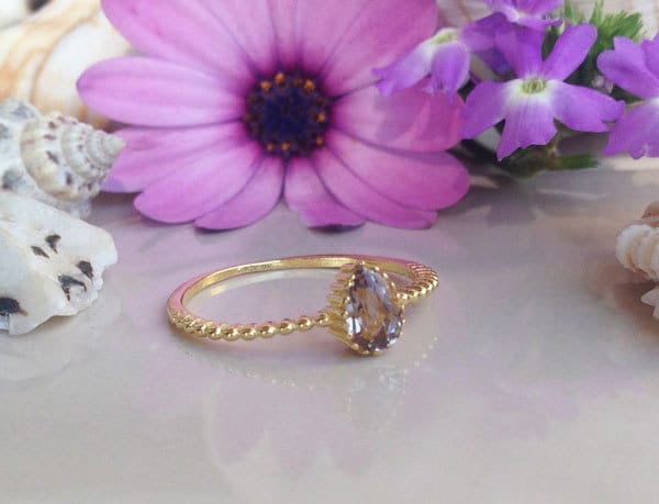 Pear-Shaped Smoky Quartz Delicate Simple Bezel Ring - H.L.Jewelry