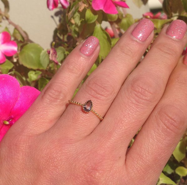 Pear-Shaped Smoky Quartz Delicate Simple Bezel Ring - H.L.Jewelry