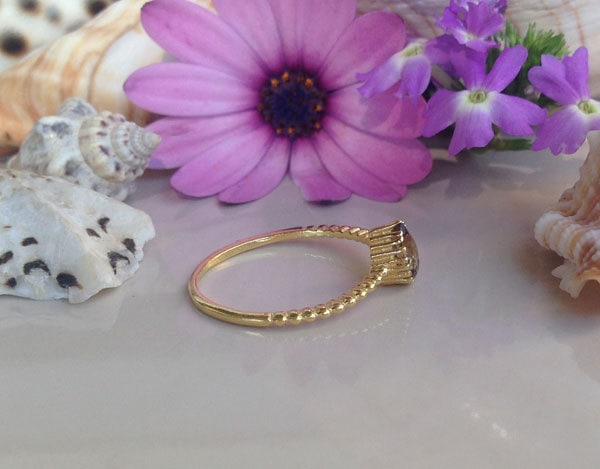 Pear-Shaped Smoky Quartz Delicate Simple Bezel Ring - H.L.Jewelry