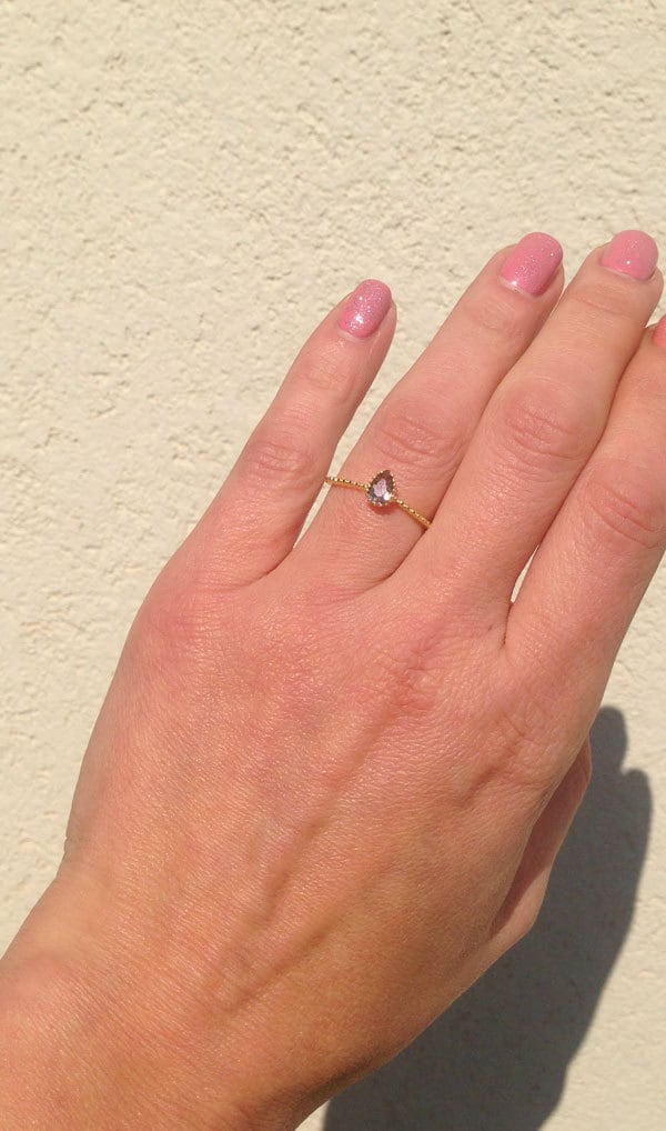 Pear-Shaped Smoky Quartz Delicate Simple Bezel Ring - H.L.Jewelry