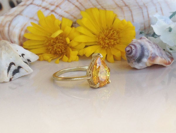 Pear-Shaped Yellow Citrine Lace Setting Ring - H.L.Jewelry