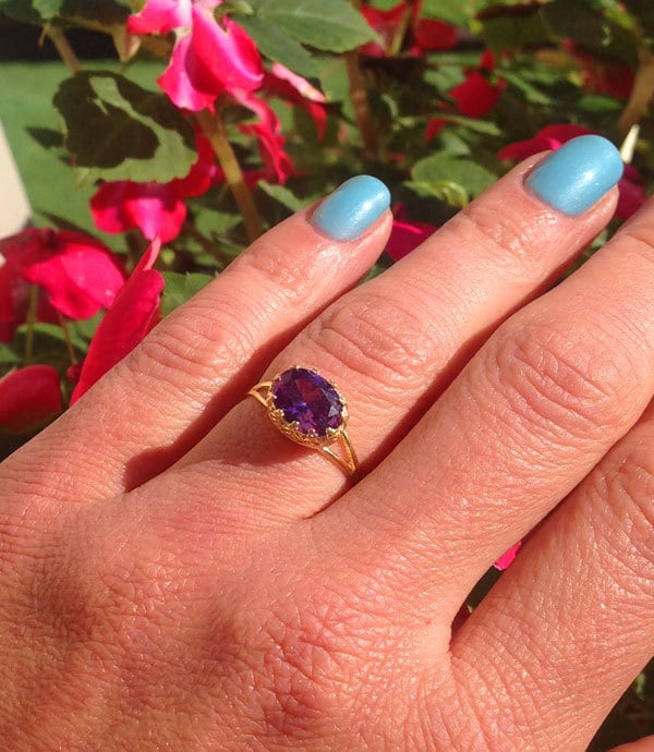 Purple Amethyst Double Band Vintage Oval Crown Ring - H.L.Jewelry