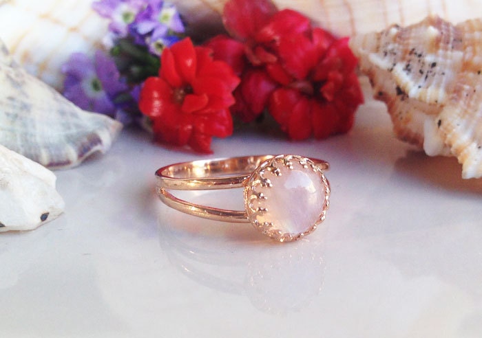 Rainbow Moonstone Round Crown Double Band Ring - H.L.Jewelry