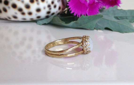 Rainbow Moonstone Round Crown Double Band Ring - H.L.Jewelry