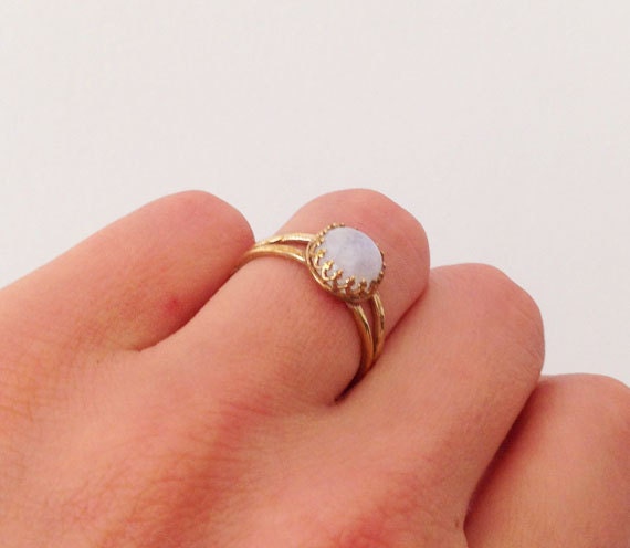 Rainbow Moonstone Round Crown Double Band Ring - H.L.Jewelry