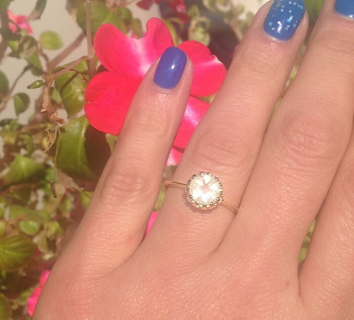 Rainbow Moonstone Round Crown Ring - H.L.Jewelry