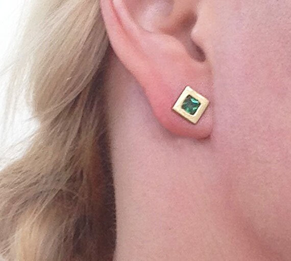 Rainbow Moonstone Simple Square Stud Earrings - H.L.Jewelry