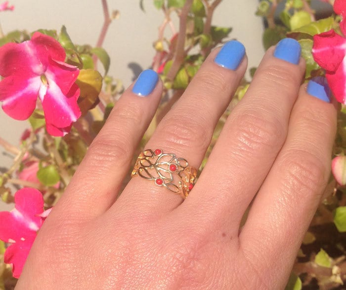 Red Carnelian Four Stone Lace Wide Band Ring - H.L.Jewelry