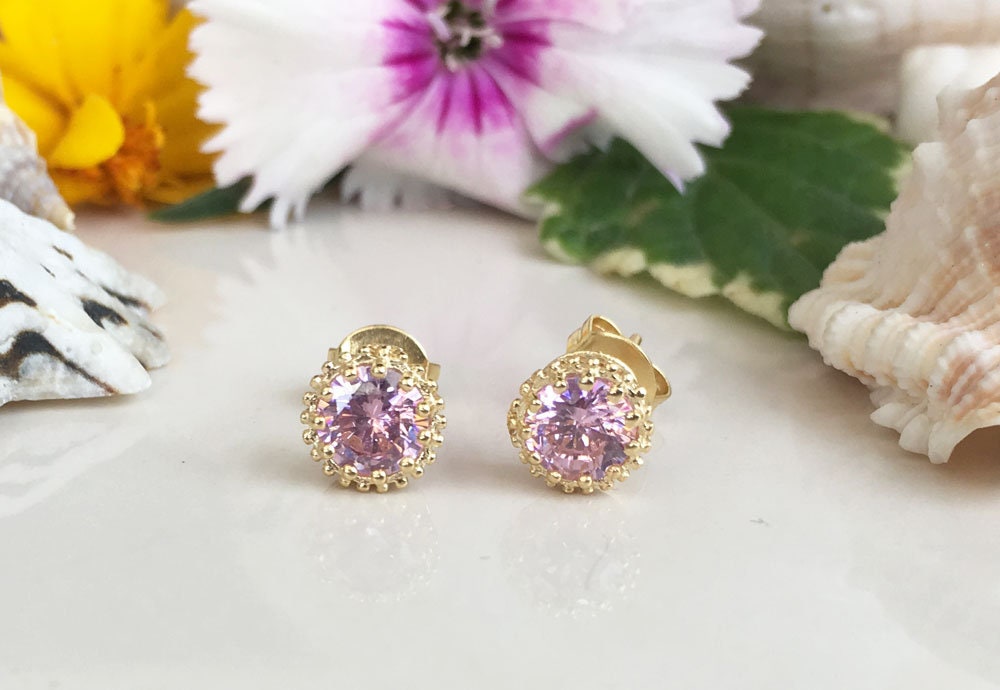 Rose Quartz Simple Round Stud Earrings - H.L.Jewelry