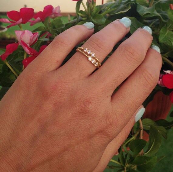 Round Alexandrite & Clear Quartz Six-Stone Stackable Dual Ring Set - H.L.Jewelry