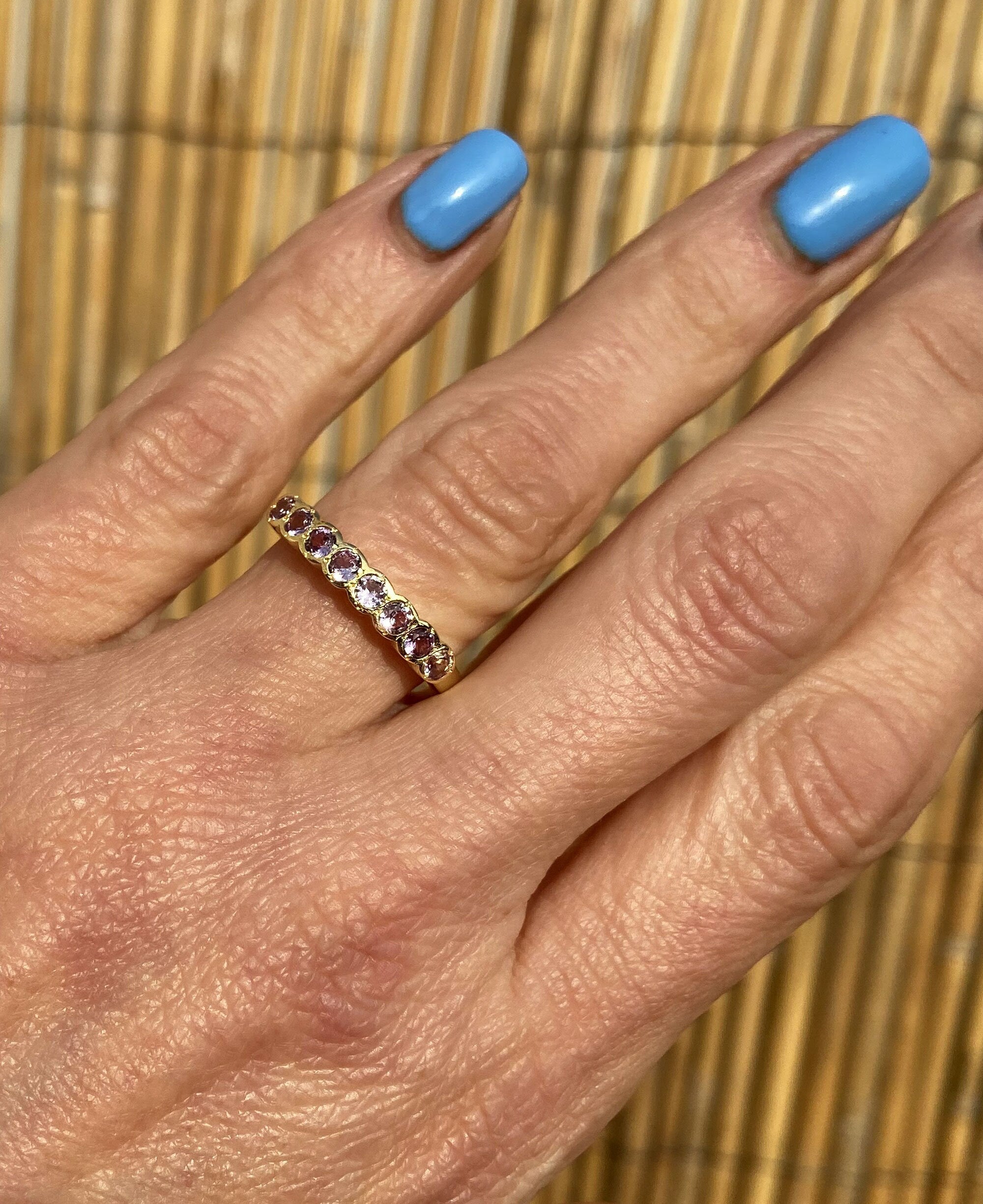 Round Alexandrite Eight Stone Half Eternity Stacking Simple Ring - H.L.Jewelry