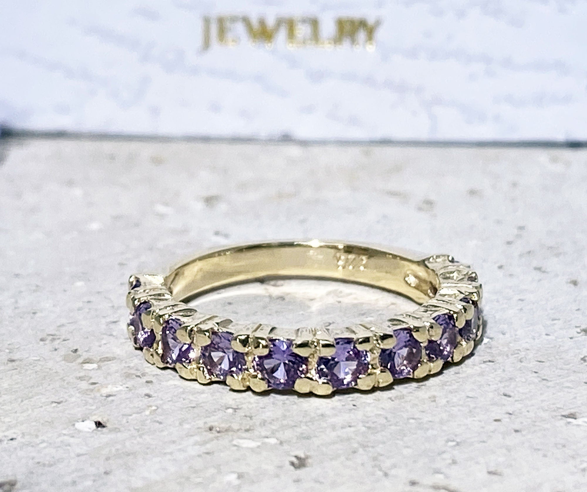 Round Alexandrite Eleven Stone Half Eternity Stacking Simple Ring - H.L.Jewelry