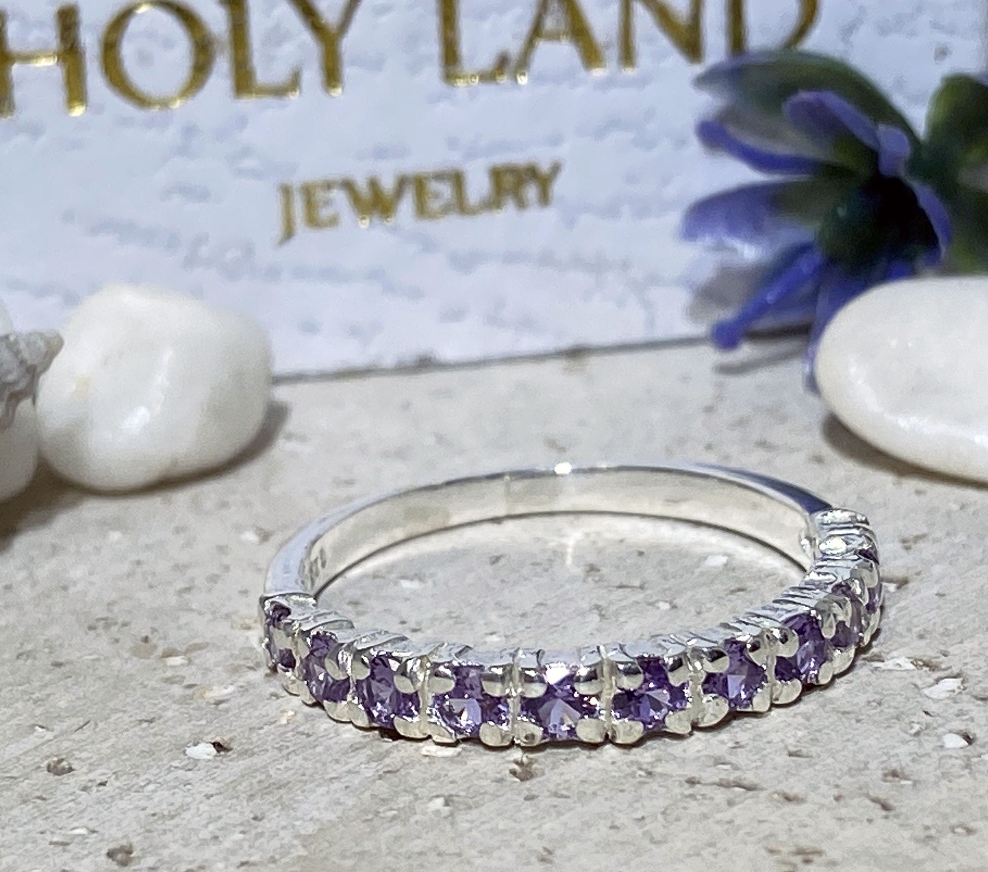 Round Alexandrite Eleven Stone Half Eternity Stacking Simple Ring - H.L.Jewelry