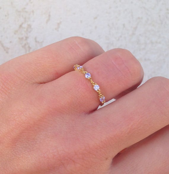 Round Alexandrite Five Stone Simple Stacking Ring - H.L.Jewelry
