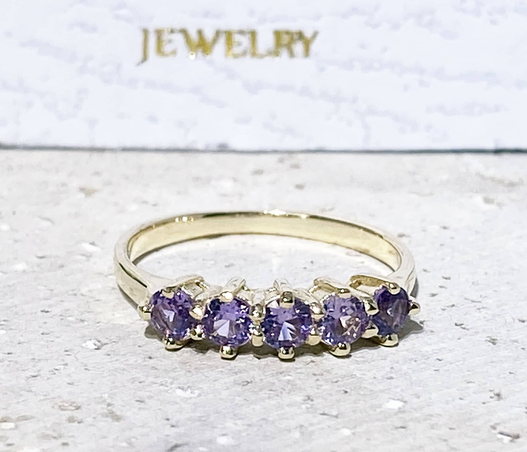 Round Alexandrite Five Stone Stacking Ring - H.L.Jewelry