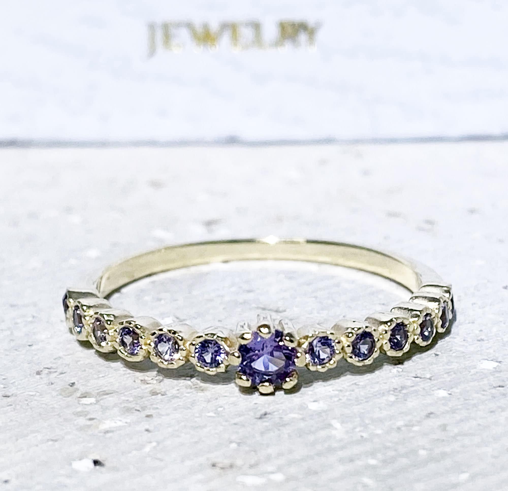 Round Alexandrite Half Eternity Simple Stacking Ring - H.L.Jewelry