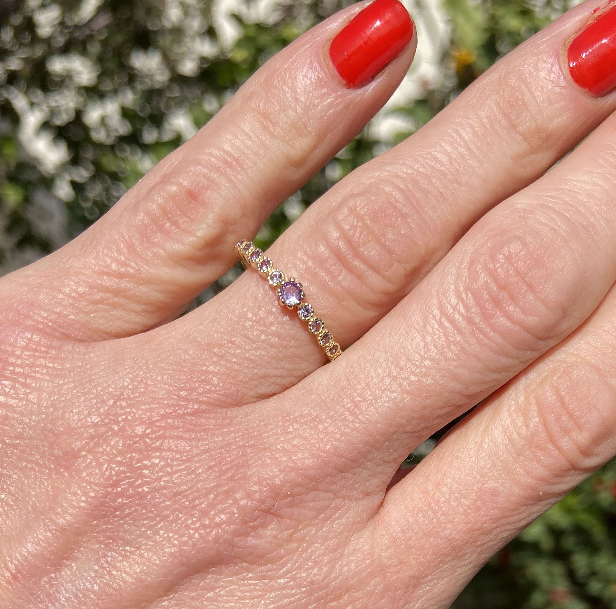 Round Alexandrite Half Eternity Simple Stacking Ring - H.L.Jewelry