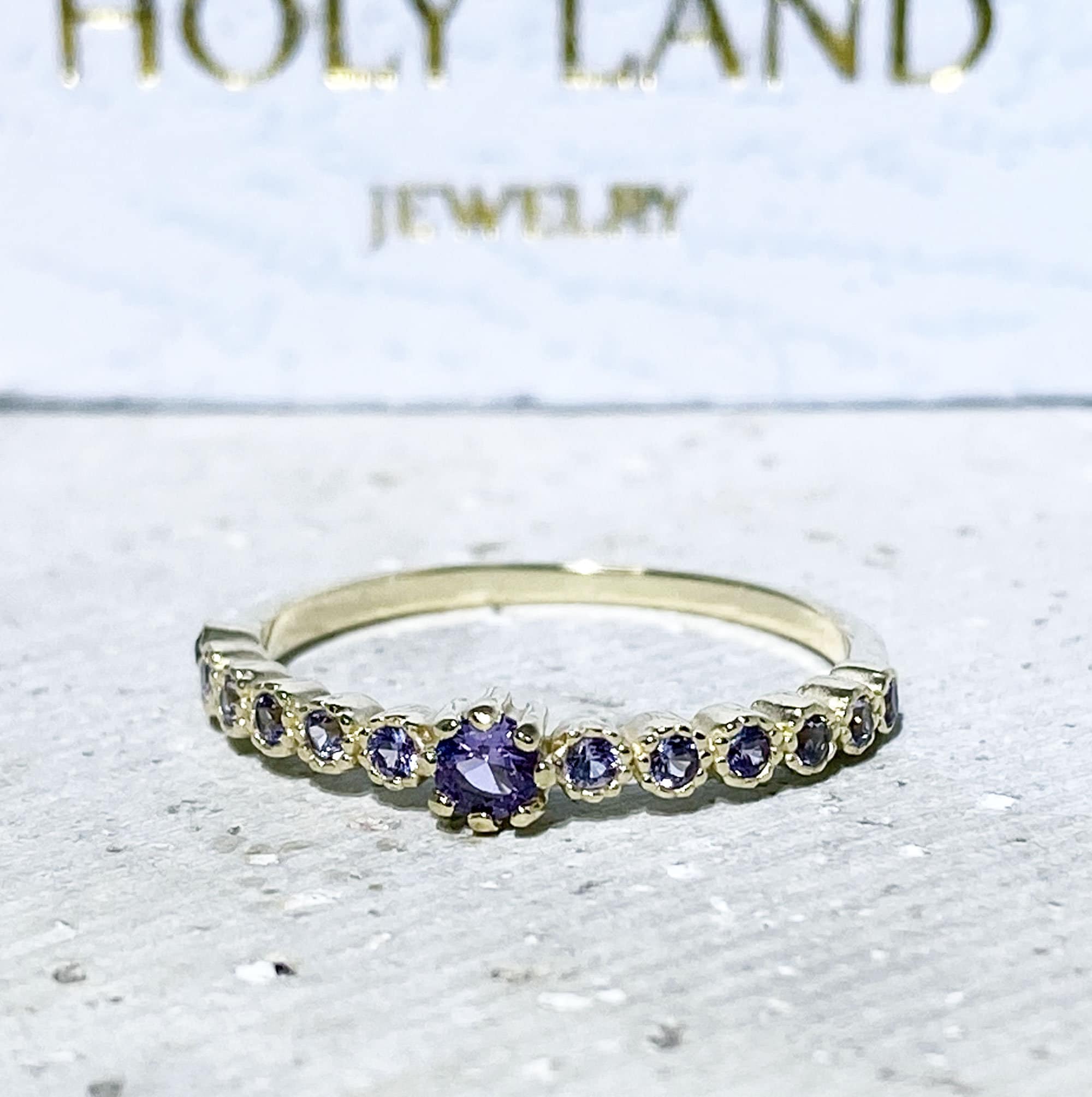 Round Alexandrite Half Eternity Simple Stacking Ring - H.L.Jewelry
