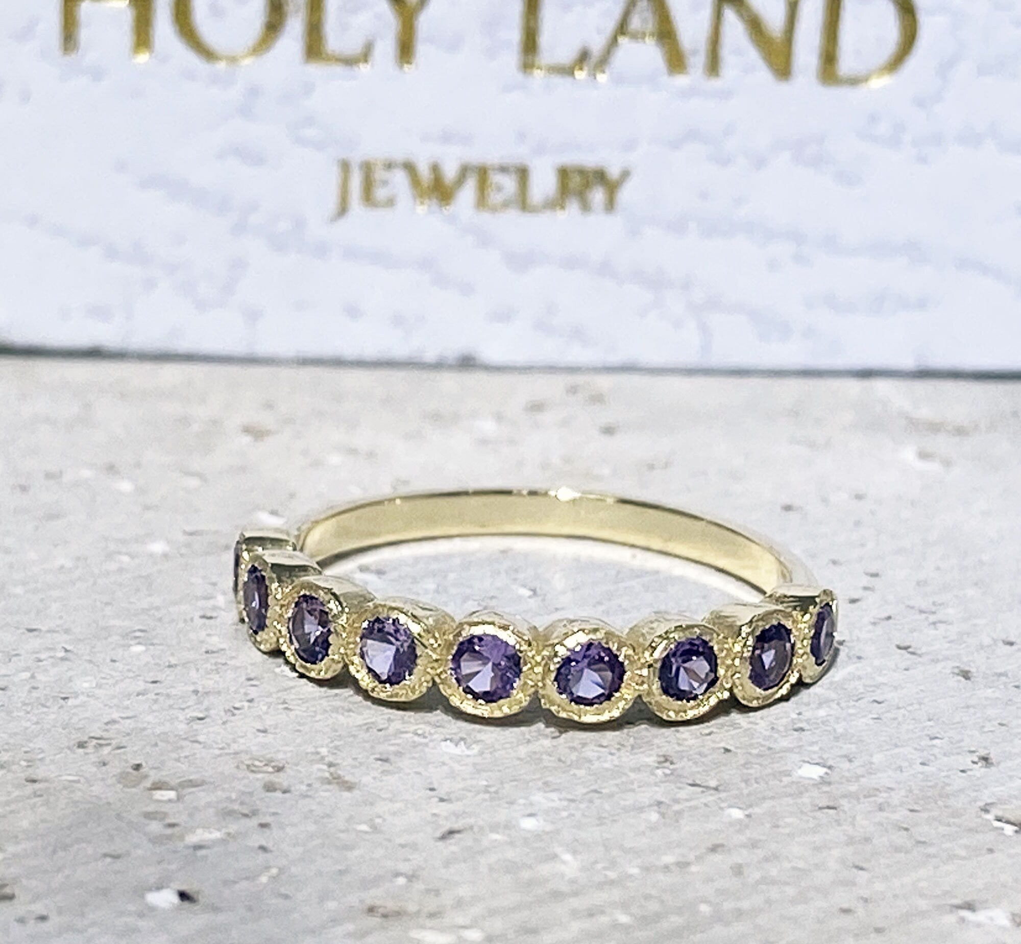 Round Alexandrite Nine Stone Half Eternity Stacking Bezel Ring - H.L.Jewelry