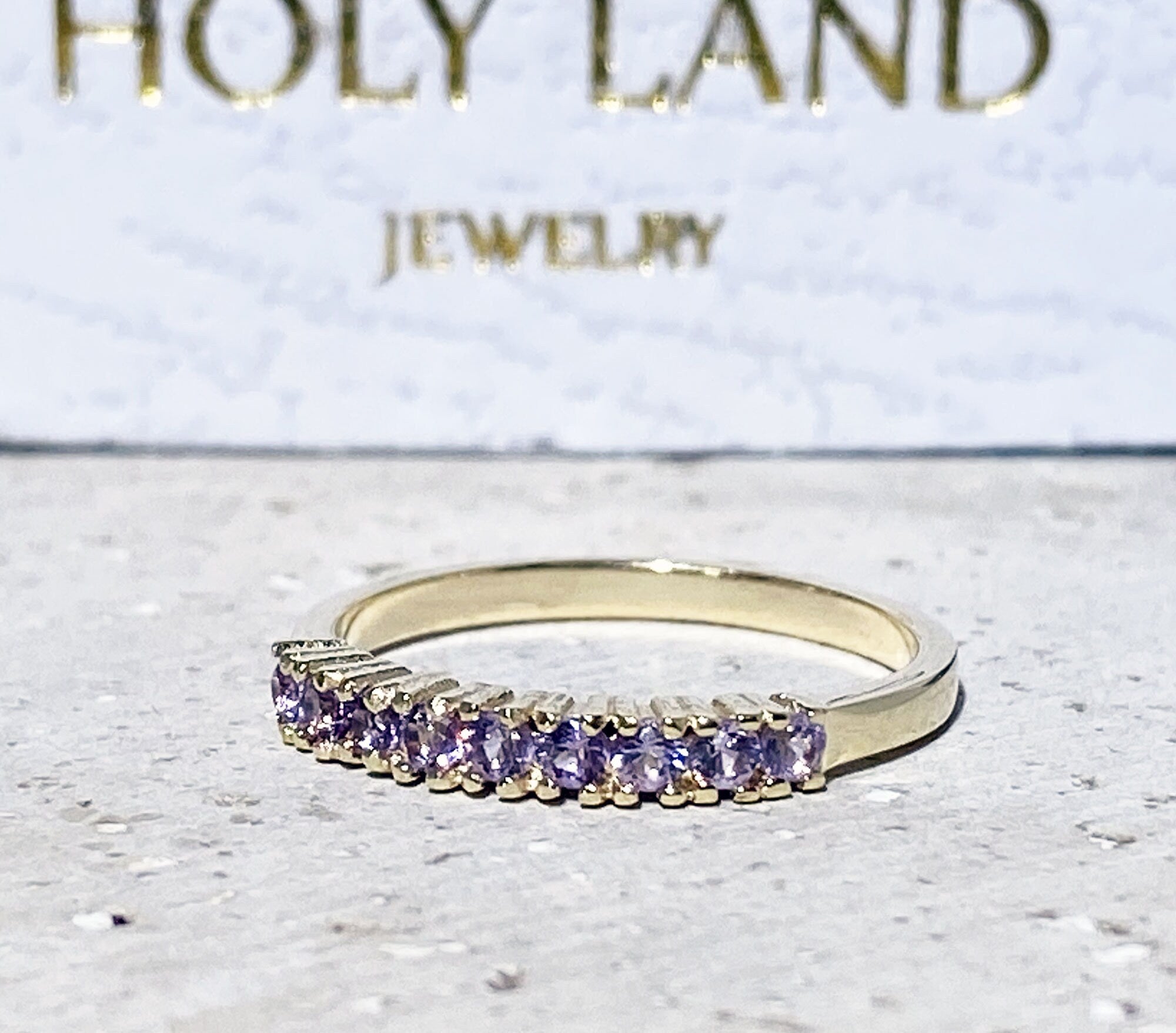 Round Alexandrite Nine Stone Half Eternity Stacking Simple Ring - H.L.Jewelry