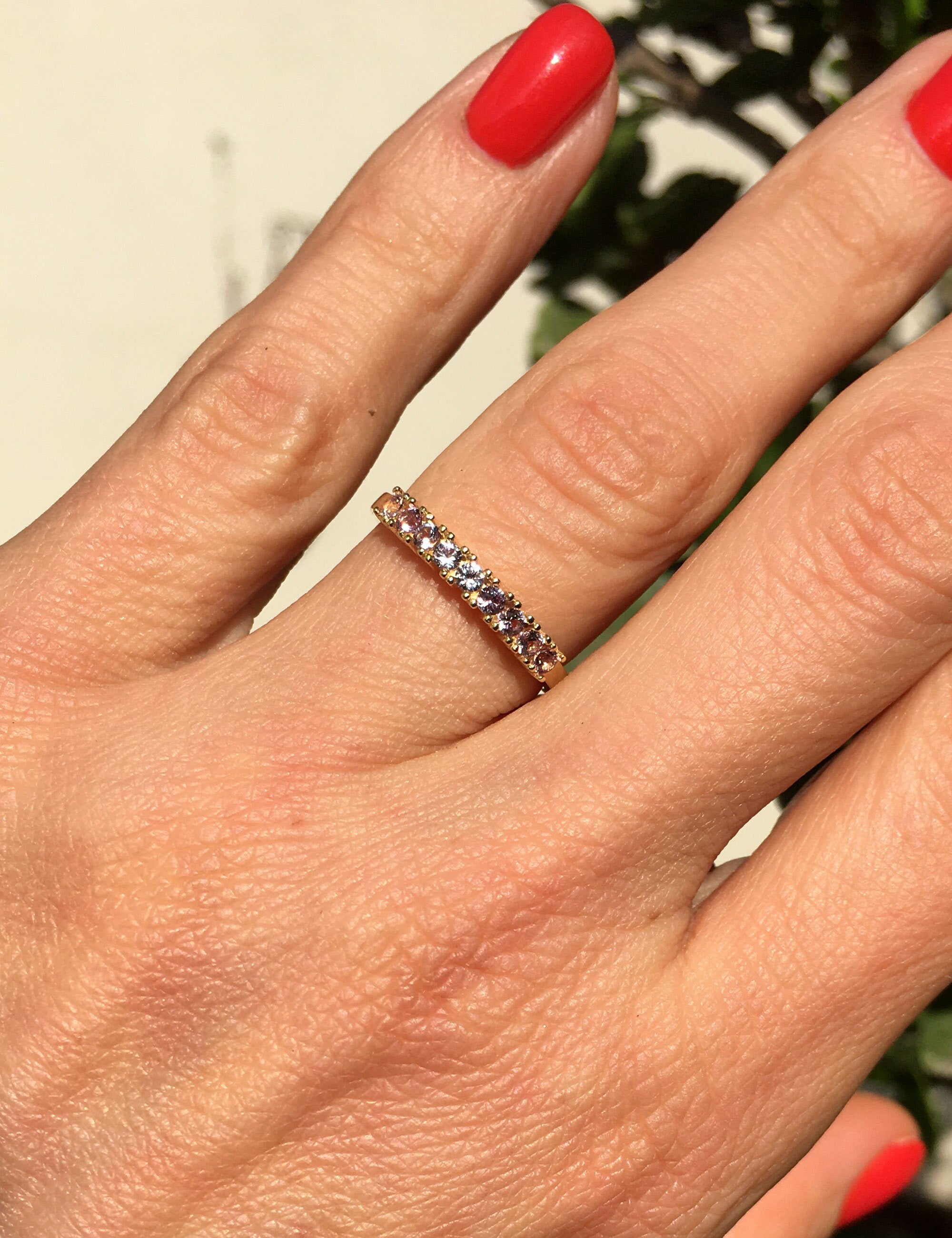 Round Alexandrite Nine Stone Half Eternity Stacking Simple Ring - H.L.Jewelry