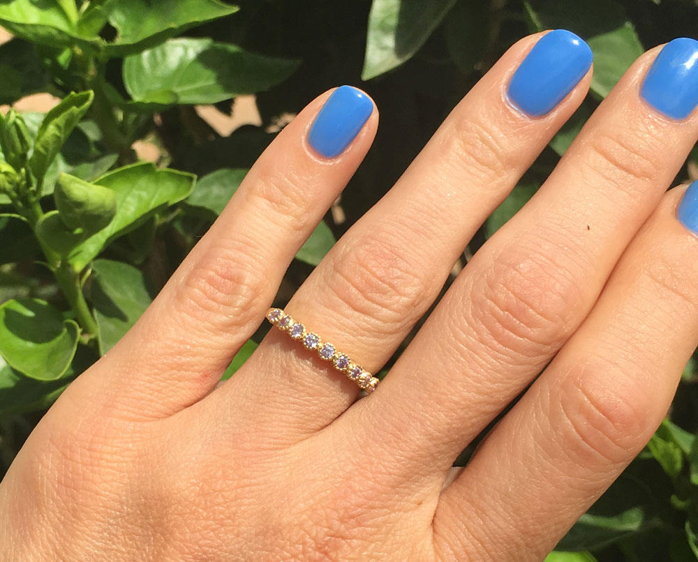 Round Alexandrite Nine Stone Half Eternity Stacking Simple Ring - H.L.Jewelry