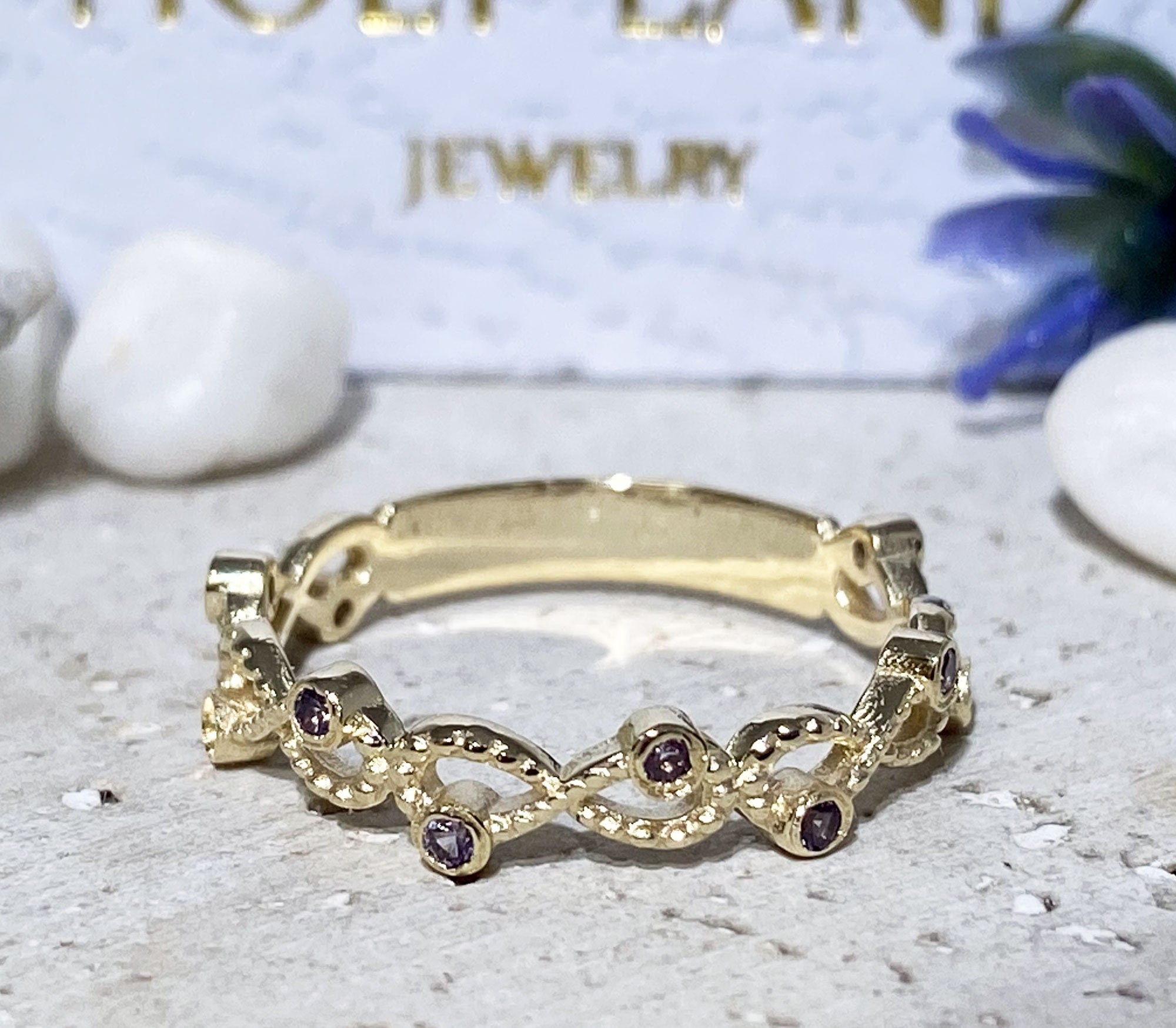 Round Alexandrite Ten Stone Infinity Ring - H.L.Jewelry