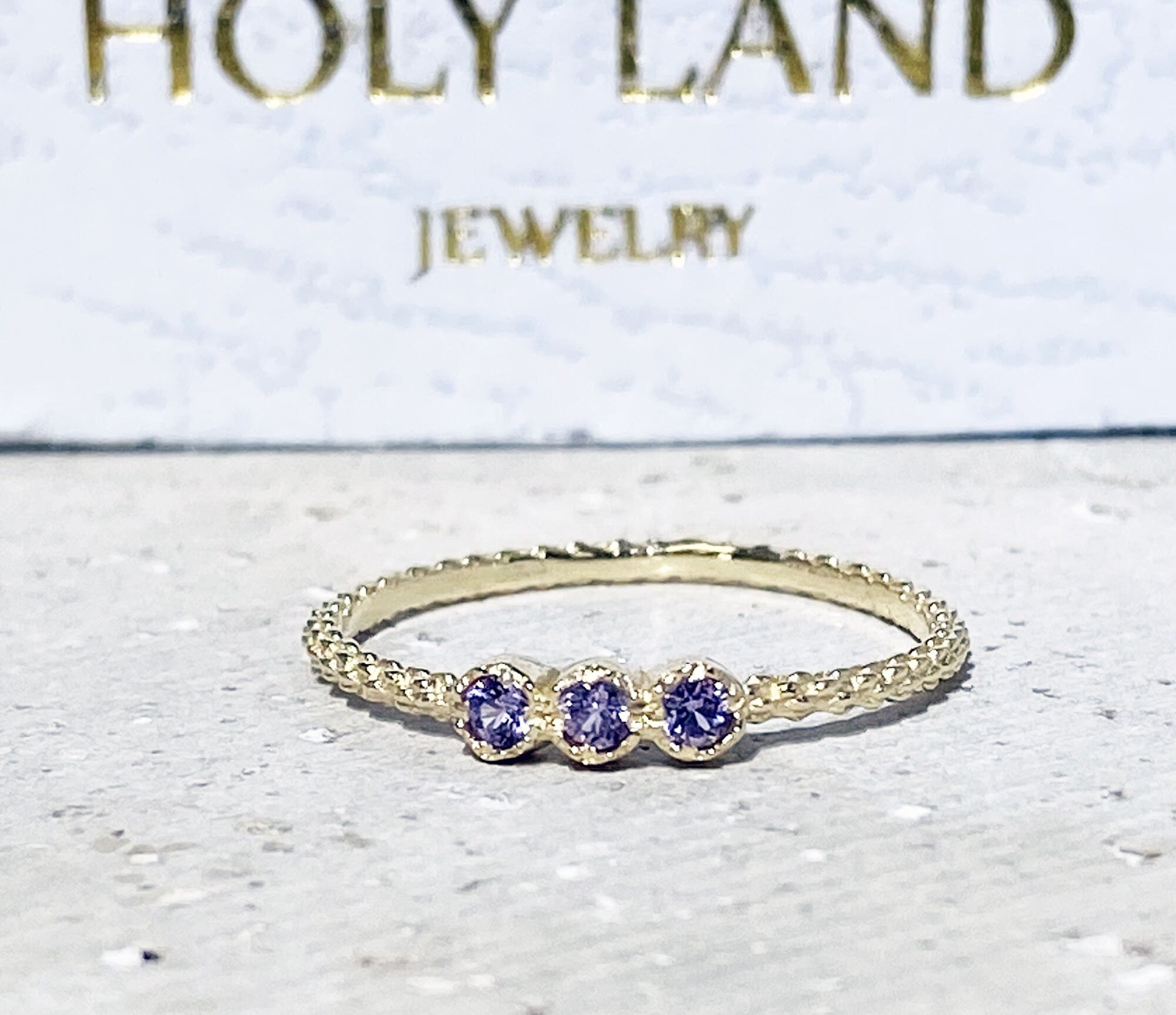 Round Alexandrite Three Stone Simple Stacking Ring - H.L.Jewelry