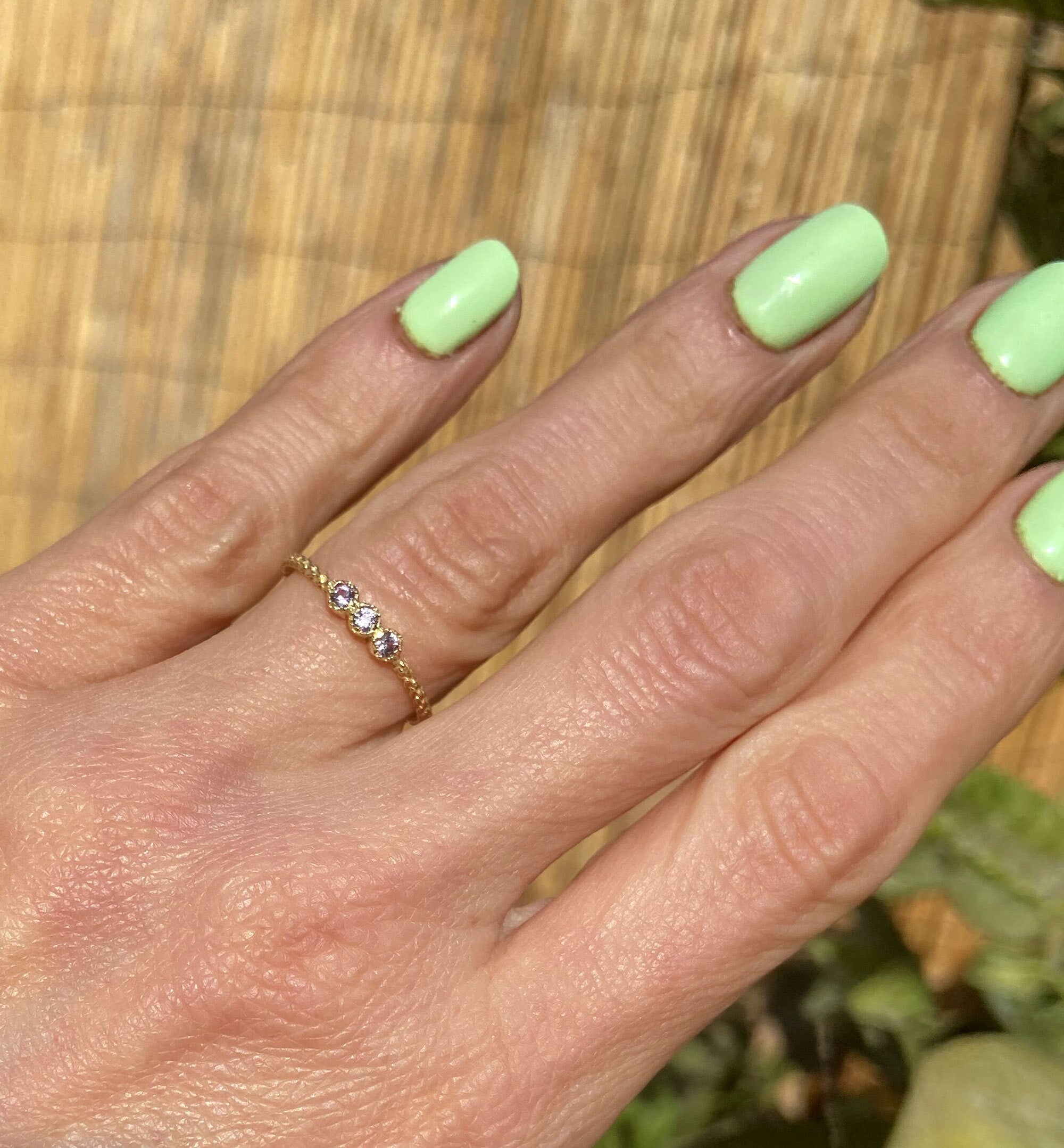 Round Alexandrite Three Stone Simple Stacking Ring - H.L.Jewelry