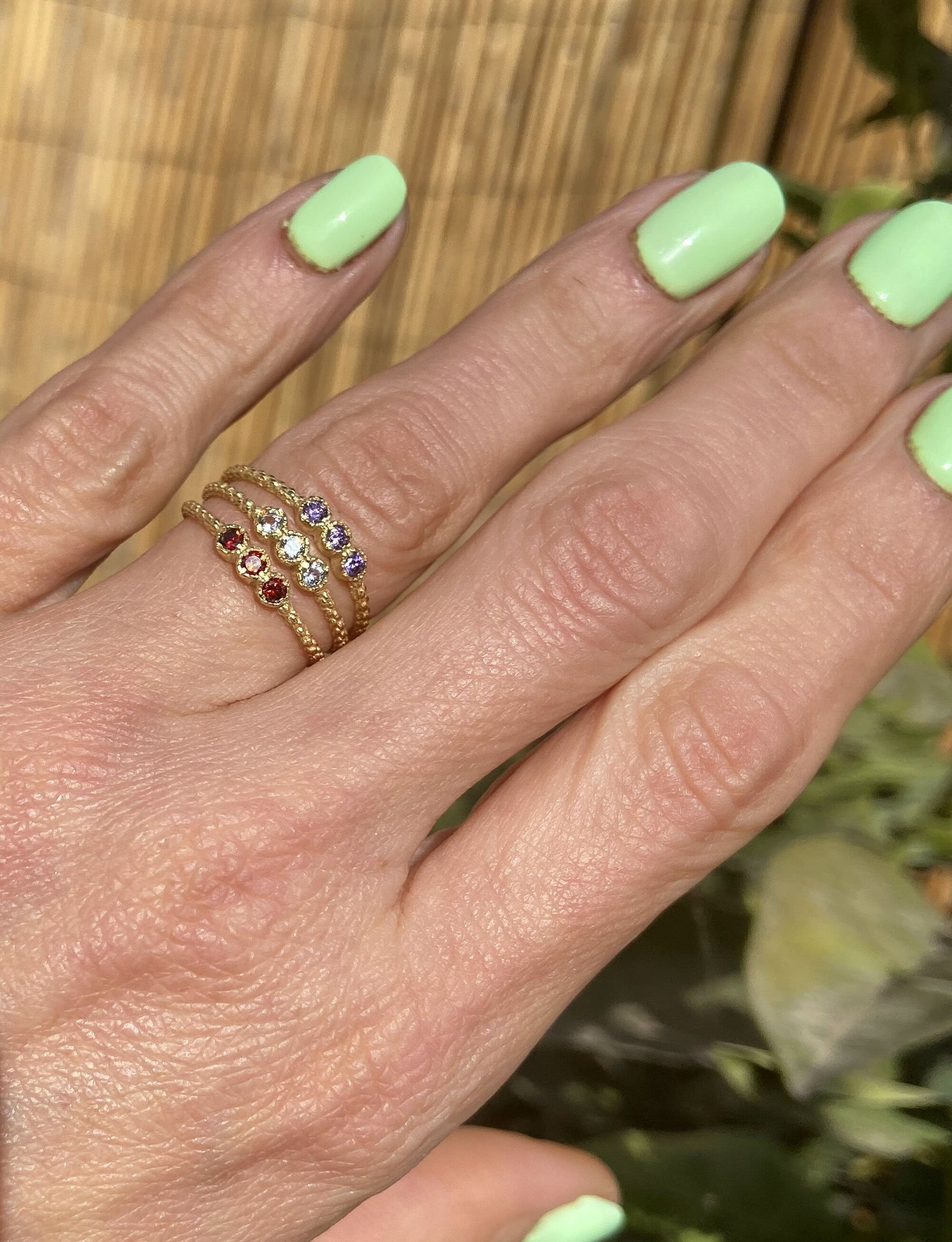 Round Alexandrite Three Stone Simple Stacking Ring - H.L.Jewelry