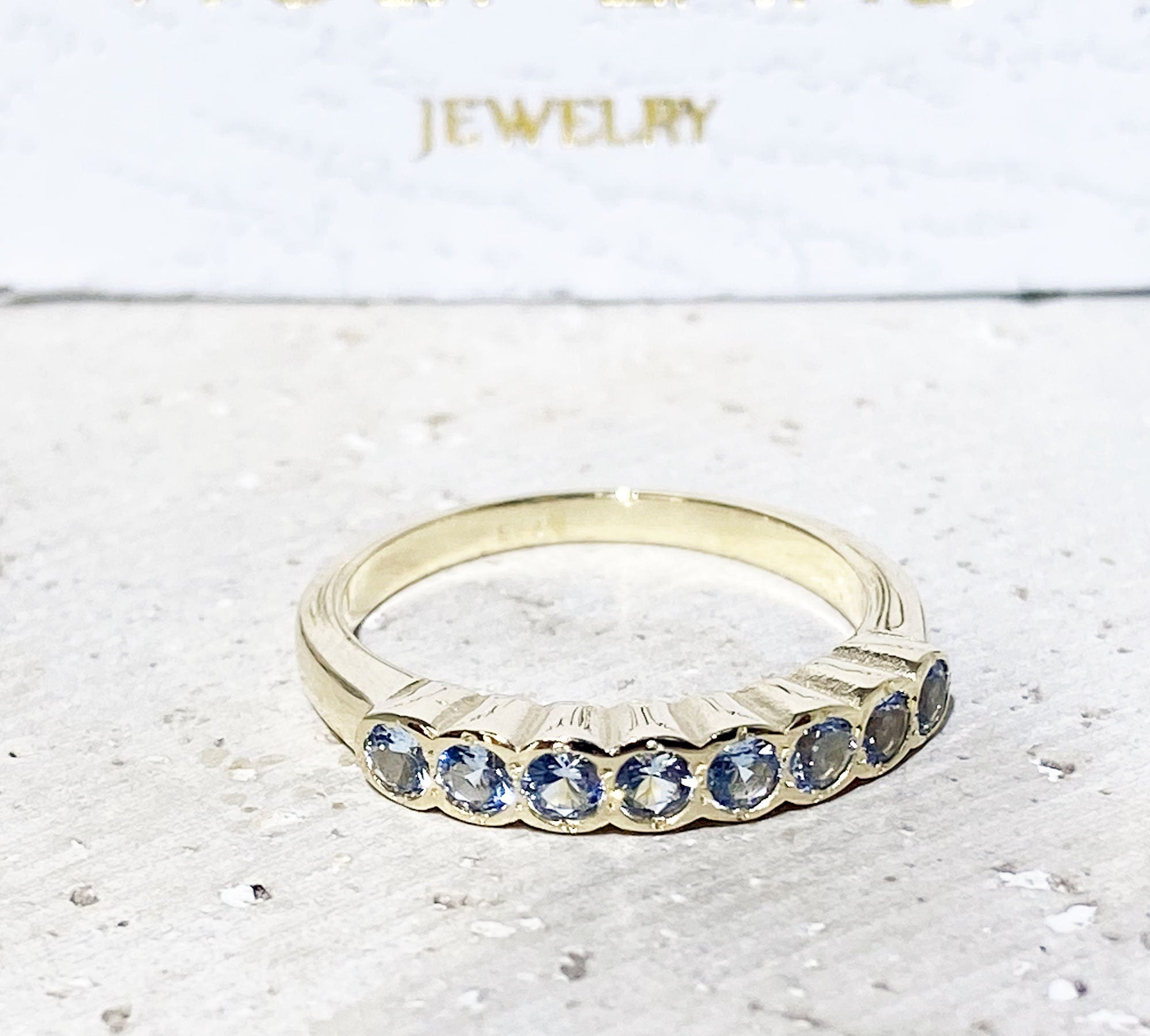 Round Aquamarine Eight Stone Stacking Half Eternity Simple Ring - H.L.Jewelry