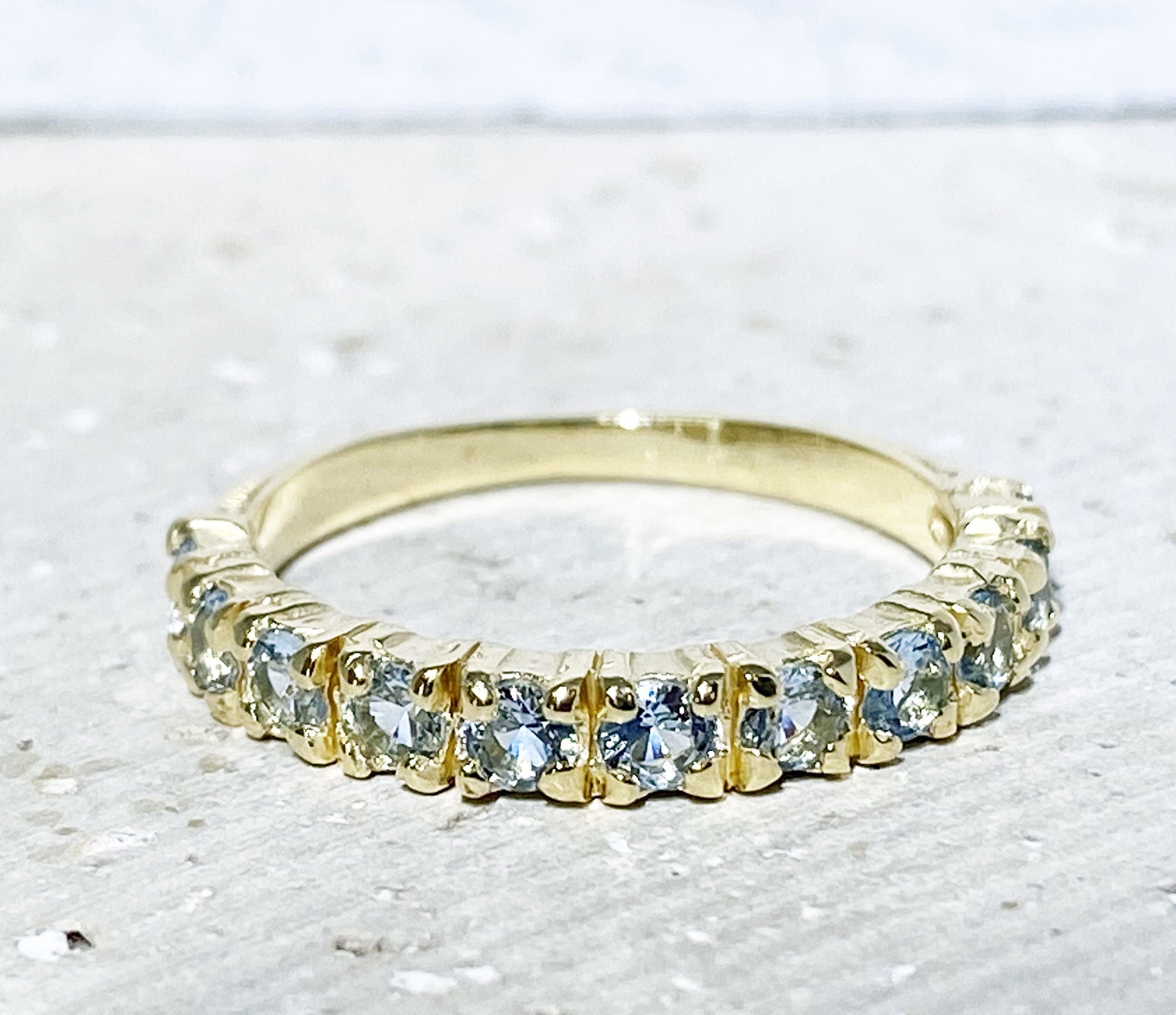 Round Aquamarine Eleven Stone Simple Stacking Half Eternity Ring - H.L.Jewelry