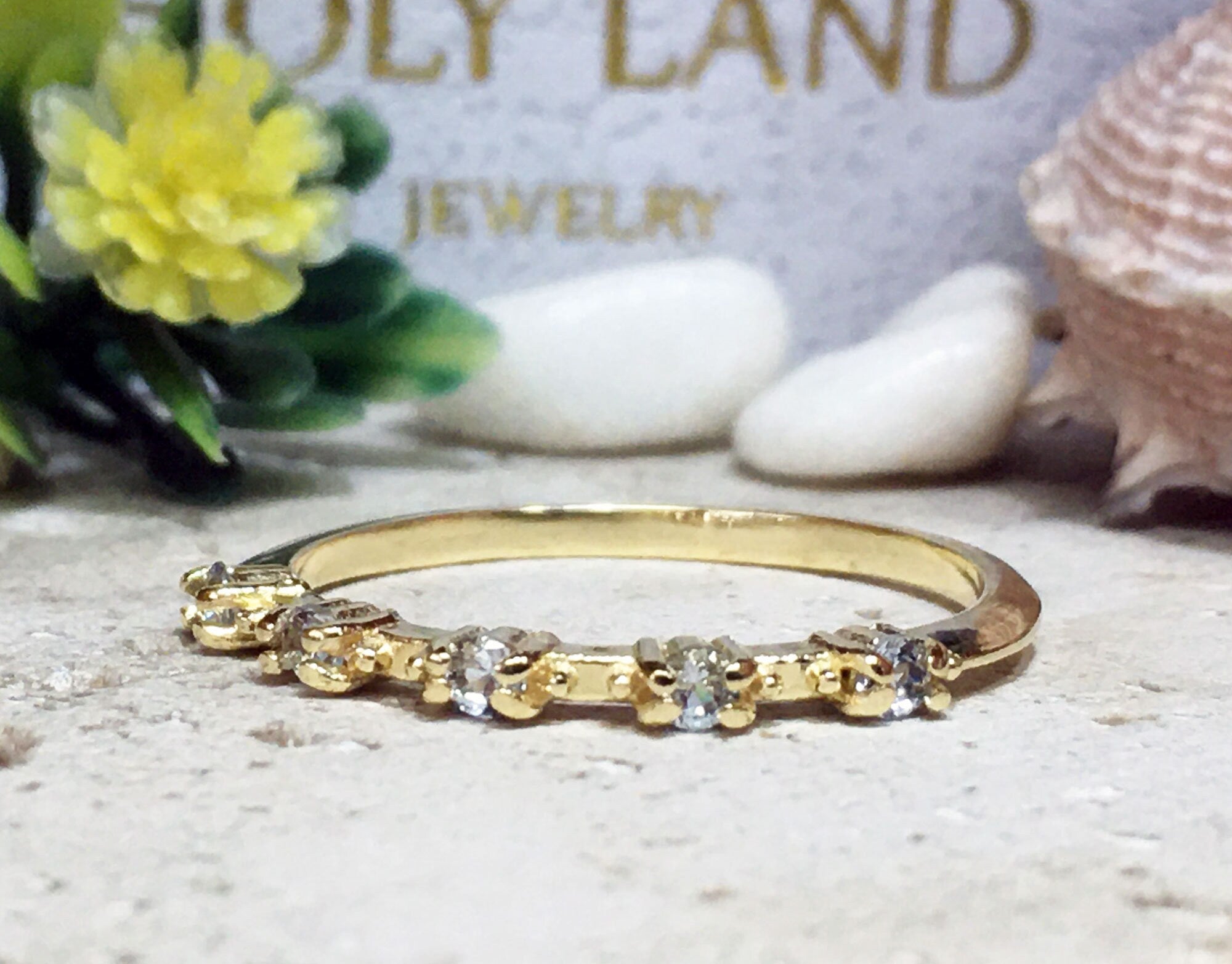 Round Aquamarine Five Stone Delicate Simple Stacking Ring - H.L.Jewelry