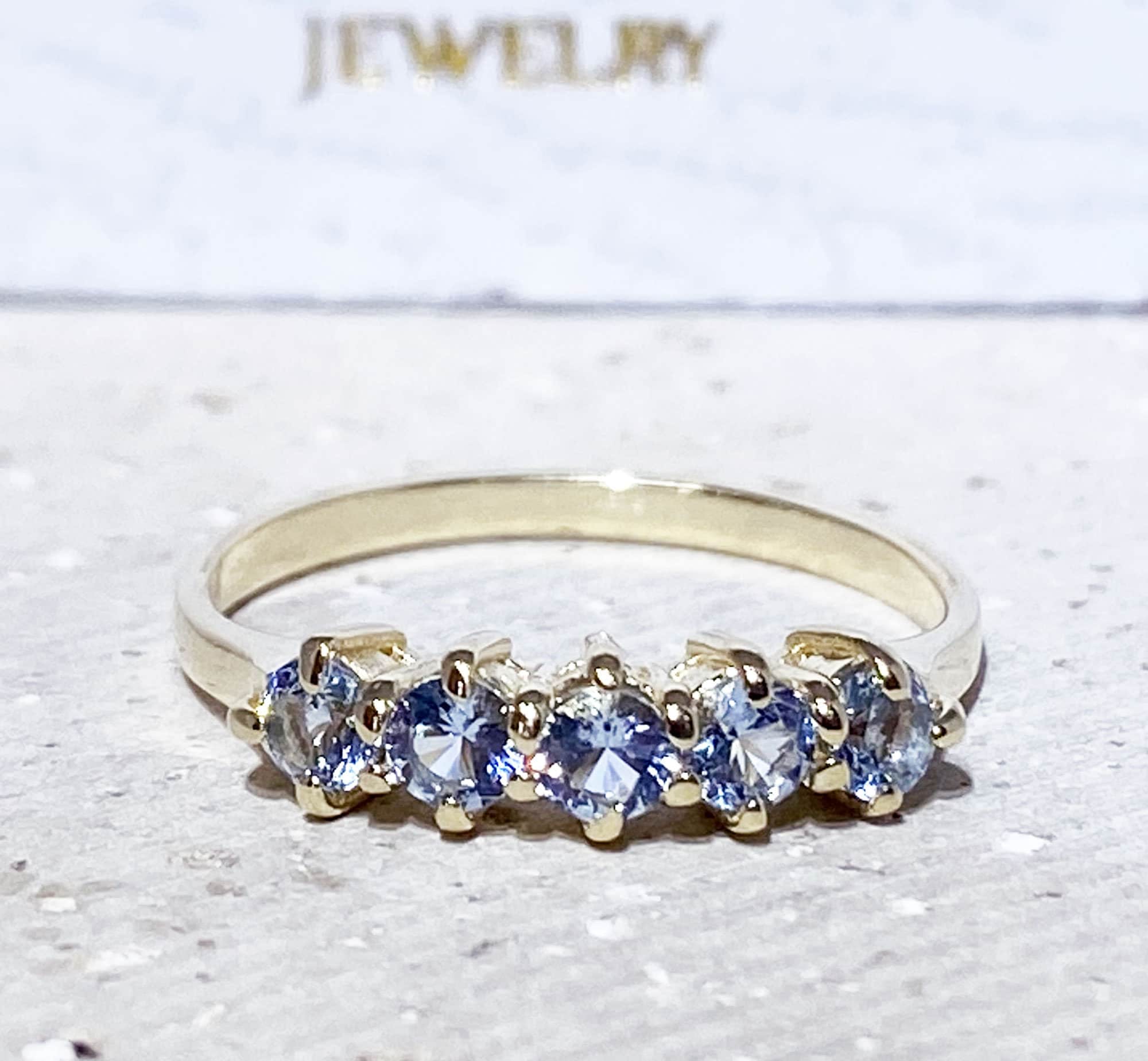 Round Aquamarine Five Stone Stacking Simple Ring - H.L.Jewelry