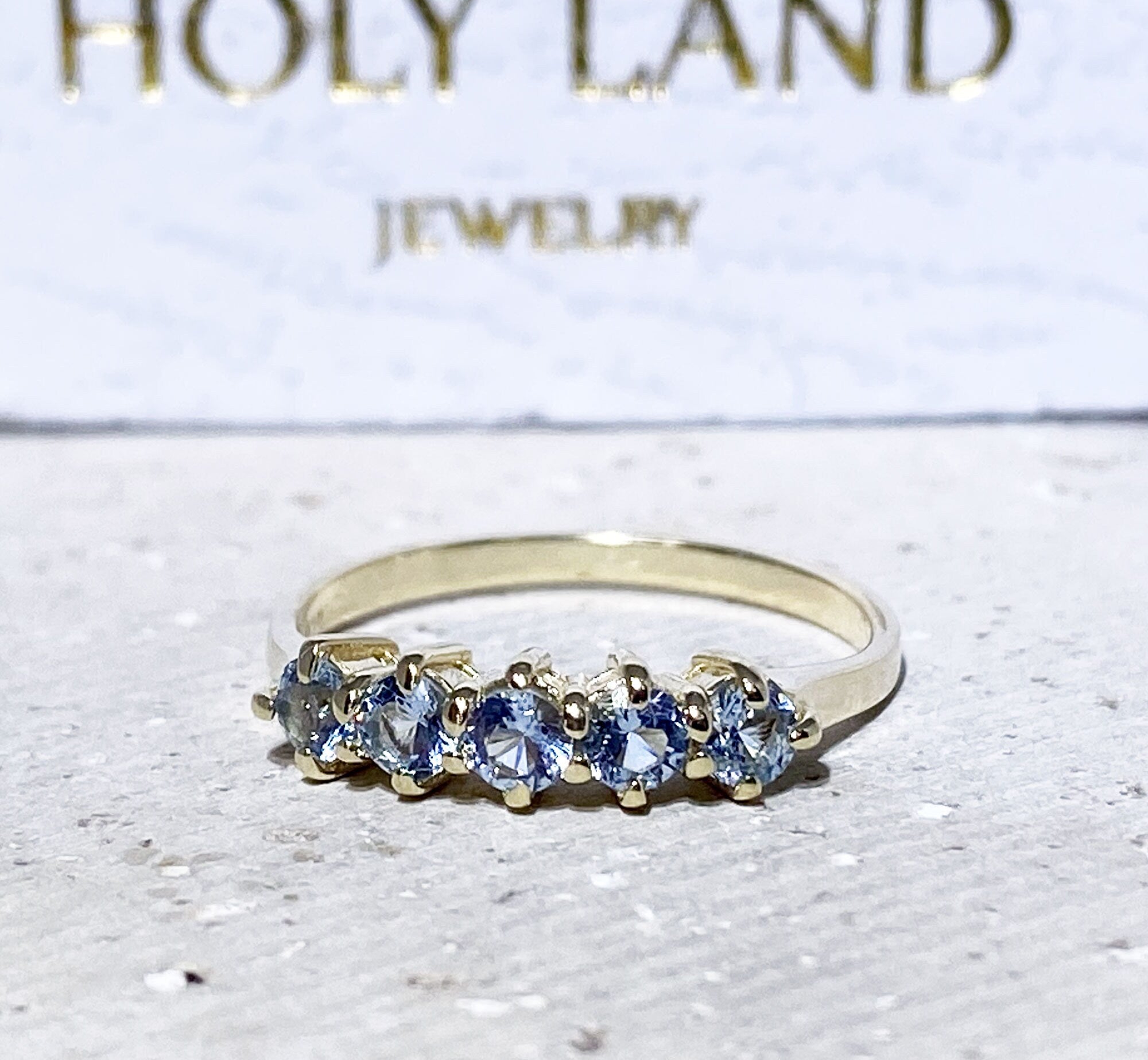 Round Aquamarine Five Stone Stacking Simple Ring - H.L.Jewelry