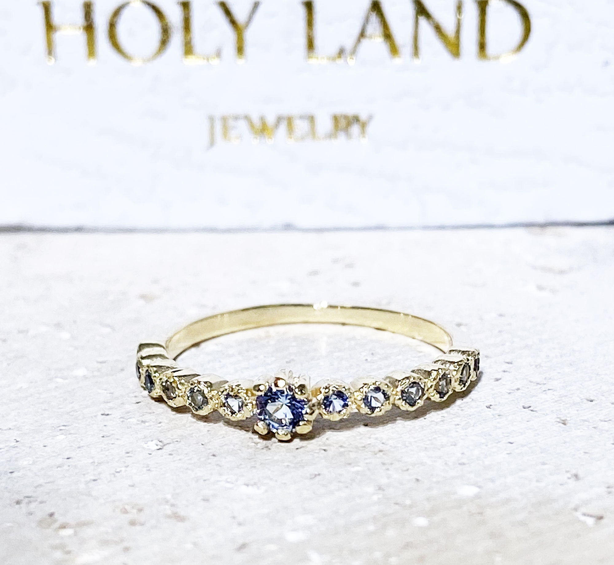 Round Aquamarine Half Eternity Simple Stacking Ring - H.L.Jewelry